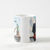 Trump spielt Electric Guitar Statue Liberty Flag Kaffeetasse (Mittel)