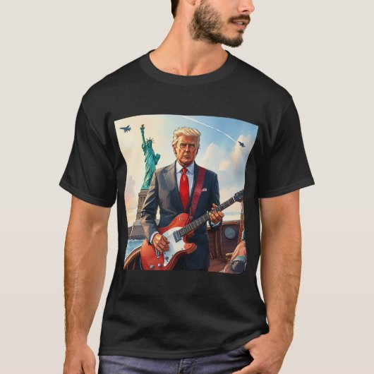 Trump spielt elektrische Gitarre in der Freiheitss T-Shirt (Vorderseite)