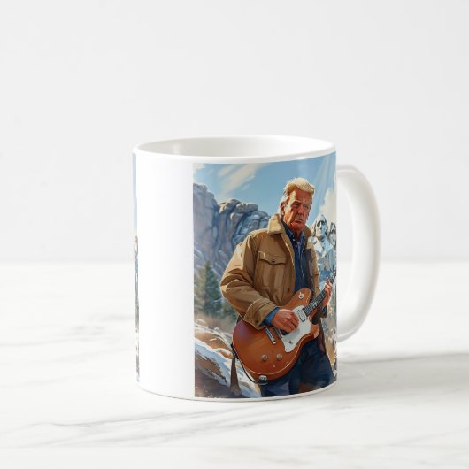 Trump spielt elektrische Gitarre Mount Rushmore MA Kaffeetasse (VorderseiteRechts)