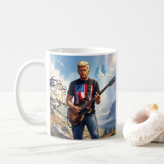 Trump spielt elektrische Gitarre Mount Rushmore MA Kaffeetasse (Mit Donut)