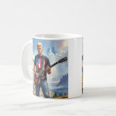 Trump spielt elektrische Gitarre Mount Rushmore MA Kaffeetasse (Vorderseite Links)