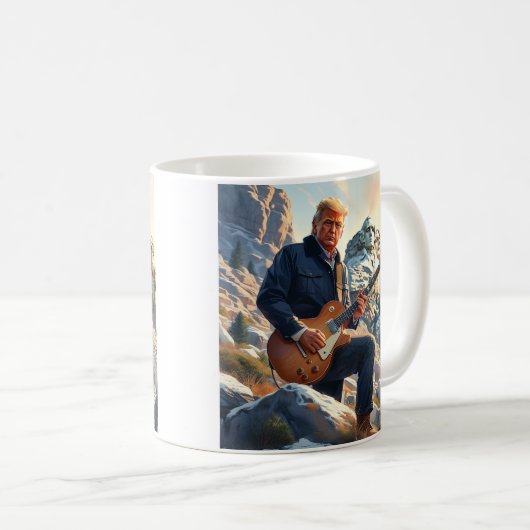 Trump spielt elektrische Gitarre Mount Rushmore MA Kaffeetasse (VorderseiteRechts)