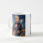 Trump spielt elektrische Gitarre Mount Rushmore MA Kaffeetasse (Vorderseite Links)