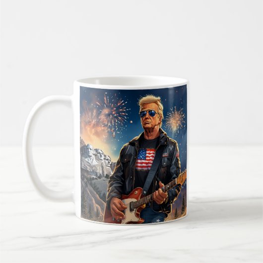 Trump spielt elektrische Gitarre Mount Rushmore MA Kaffeetasse (Links)