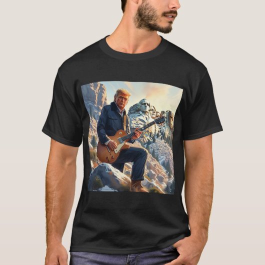 Trump spielt elektrische Gitarre Mount Rushmore MA T-Shirt (Vorderseite)