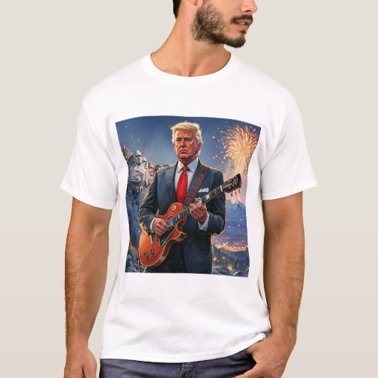 Trump spielt elektrische Gitarre Mount Rushmore MA T-Shirt (Vorderseite)