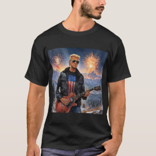 Trump spielt elektrische Gitarre Mount Rushmore MA T-Shirt