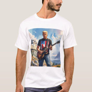 Trump spielt elektrische Gitarre Mount Rushmore MA T-Shirt