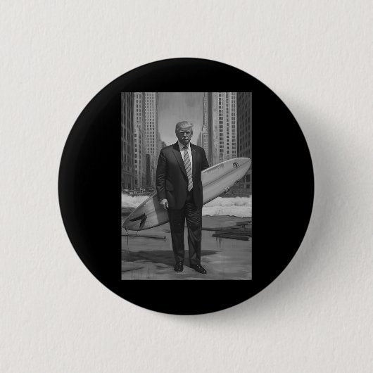 Trump surft durch Stadtlandschaft Lustiger Donald Button (Vorderseite)