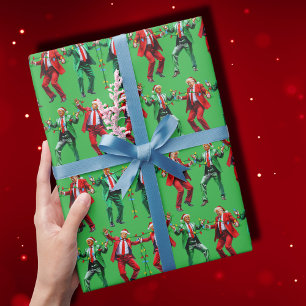 Trump Tancing Trump Santa Dance Christmas Green Geschenkpapier