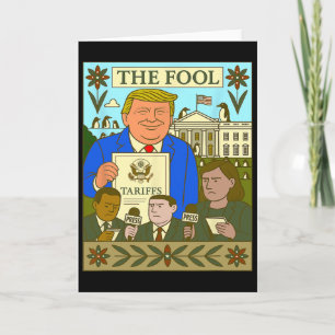 Trump Tarot Karte Der Narr erhebt Zoll auf Pinguin
