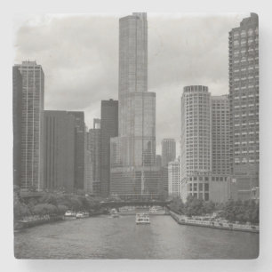 Trump Tower Chicago River Grayscale Steinuntersetzer