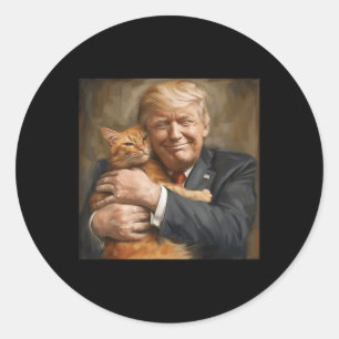 Trump umarmt eine orange Katze 2024 Runder Aufkleber