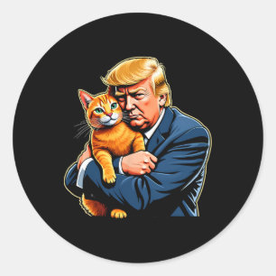 Trump umarmt orange Katze Lustig 2025 Wahl Meme Runder Aufkleber