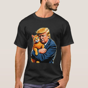 Trump umarmt orange Katze Lustig 2025 Wahl Meme T-Shirt