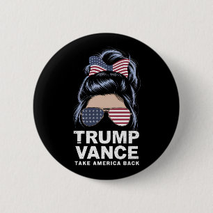Trump Vance Holt Amerika Zurück Messy Bun Girl Button