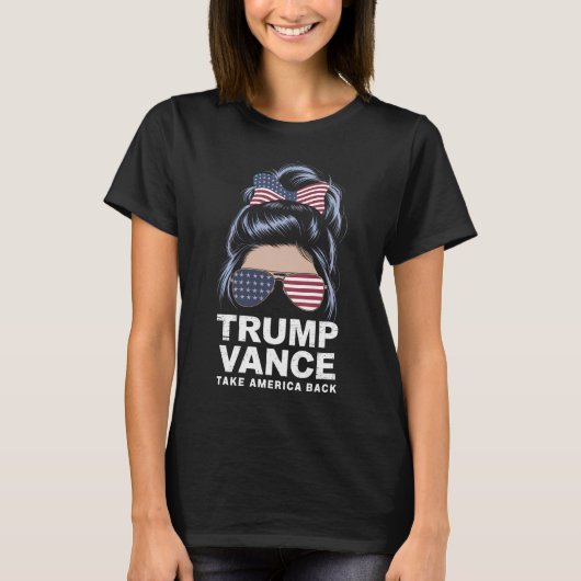 Trump Vance holt Amerika zurück, Messy Bun Girl T-Shirt (Vorderseite)