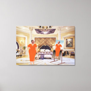 Trump verkleidet sich, Leinwand aufzugeben