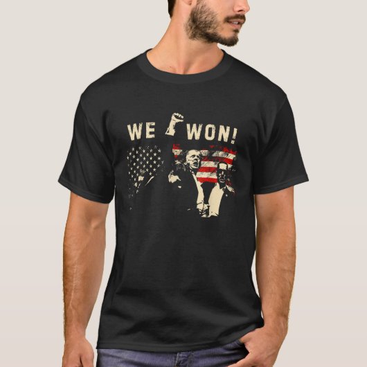 Trump We Won American Flag 2024 Wahl Präsident T-Shirt (Vorderseite)
