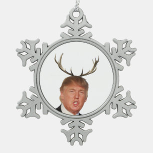Trump Weihnachten: Hirsch, Herr Präsident Schneeflocken Zinn-Ornament