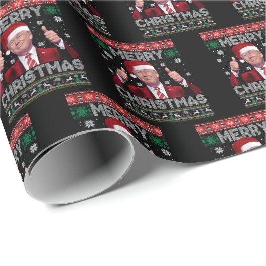 Trump Weihnachtsmannmütze Frohe Weihnachten Ugly S Geschenkpapier (Rolleneckpunkt)