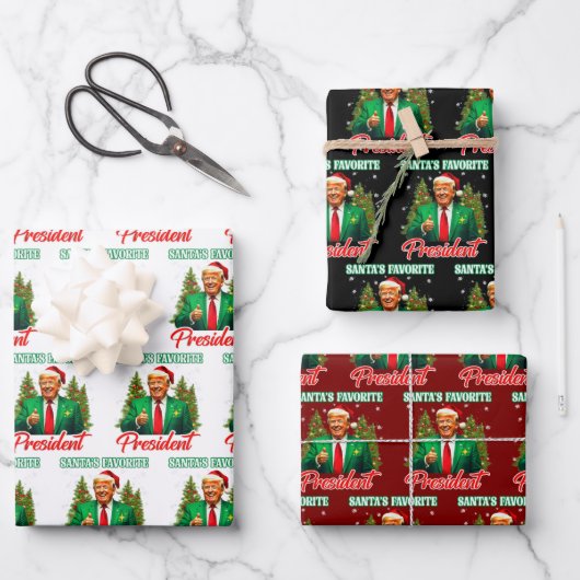 Trump Weihnachtsmannmütze Wrap | Der Lieblingspräs Geschenkpapier Set (Vorderseite)