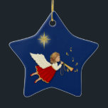 Trumpet Angel Keramikornament<br><div class="desc">Nachthimmel mit Sternen im Hintergrund. Engel mit goldener Trompete und Musiknoten</div>