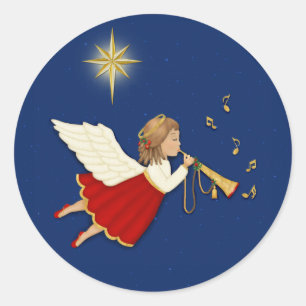 Trumpet Angel und Weihnachtsstern Runder Aufkleber