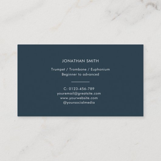 Trumpet Beruflich Music Teacher Navy Blue Visitenkarte (Rückseite)