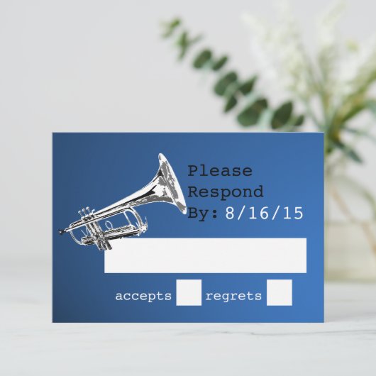 Trumpet Blue und Silver Response RSVP Karte (Stehend Vorderseite)