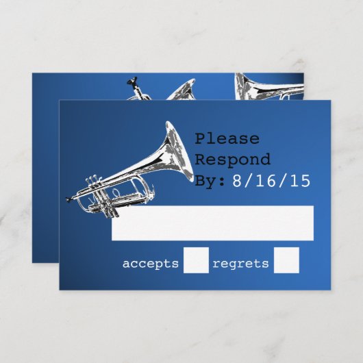 Trumpet Blue und Silver Response RSVP Karte (Vorne/Hinten)