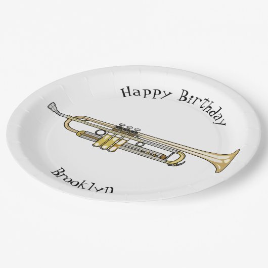 Trumpet-Cartoon-Abbildung Pappteller (Schrägansicht)