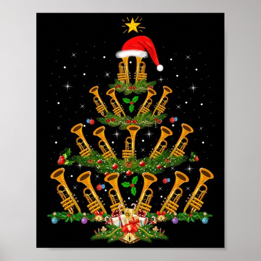 Trumpet Christmas Tree Lights Music Lover Musical Poster (Vorne)