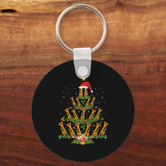 Trumpet Christmas Tree Lights Music Lover Musical Schlüsselanhänger (Vorderseite)