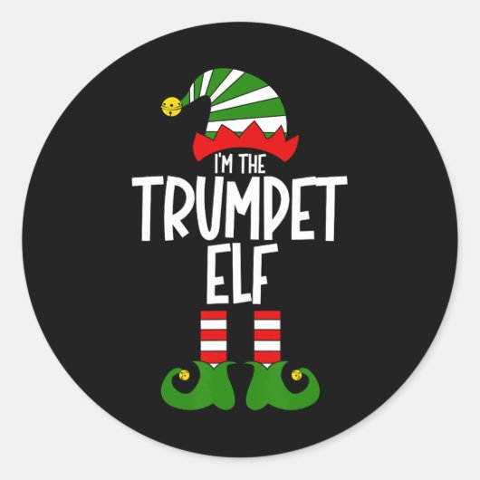 Trumpet Elf Xmas Music Instrument Matching Christm Runder Aufkleber (Vorderseite)