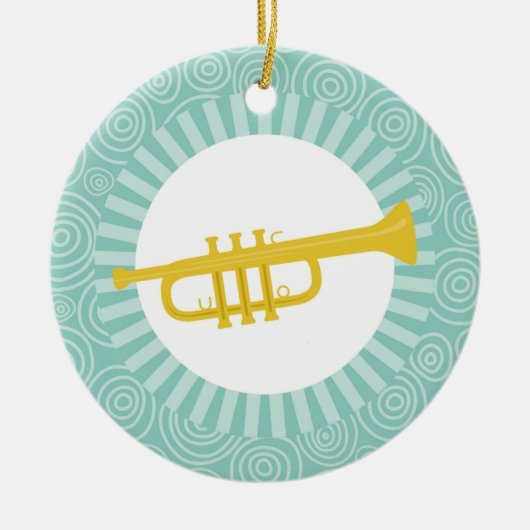 Trumpet Fun Turquoise Swirl Music Keramik Ornament (Vorne)