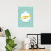 Trumpet Fun Turquoise Swirl Music Poster (Heimbüro)