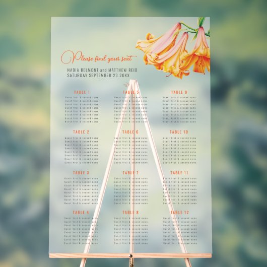 Trumpet lilies wedding 12 table seating chart  acrylschild (Neutral)