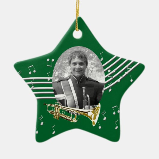 Trumpet Music Green Star Keramik Ornament (Vorne)
