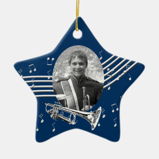 Trumpet Music Star Blue Keramik Ornament (Vorne)