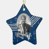 Trumpet Music Star Blue Keramik Ornament (Links)