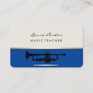 Trumpet Music Teacher Instrument Gold Blue Visitenkarte