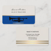 Trumpet Music Teacher Instrument Gold Blue Visitenkarte (Vorne/Hinten)