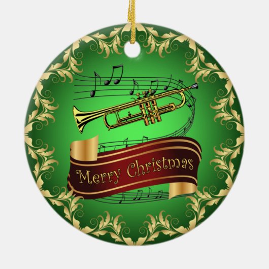 Trumpet ~ Musical Scroll ~ Frohe Weihnachten ~ * ~ Keramik Ornament (Hinten)