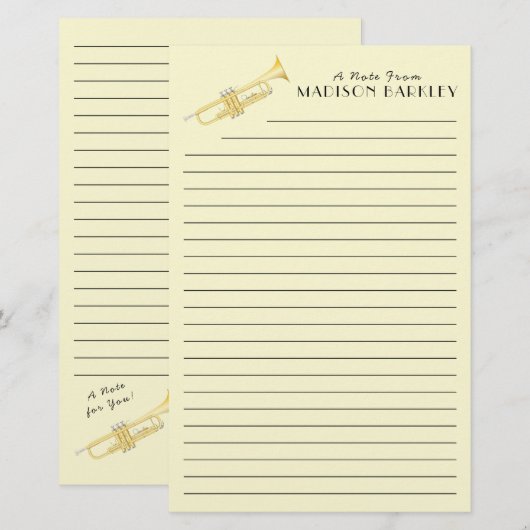 Trumpet Musician Teacher Stationery Briefpapier (Vorne/Hinten)