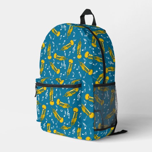 Trumpet Musiknoten Pattern Bedruckter Rucksack (Rückseitige Ecke Rechts)