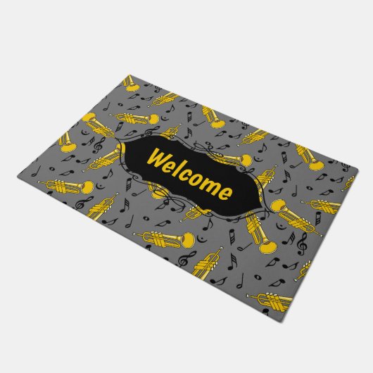 Trumpet Musiknoten Pattern Fußmatte (Schrägansicht)