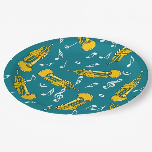 Trumpet Musiknoten Pattern Pappteller (Schrägansicht)