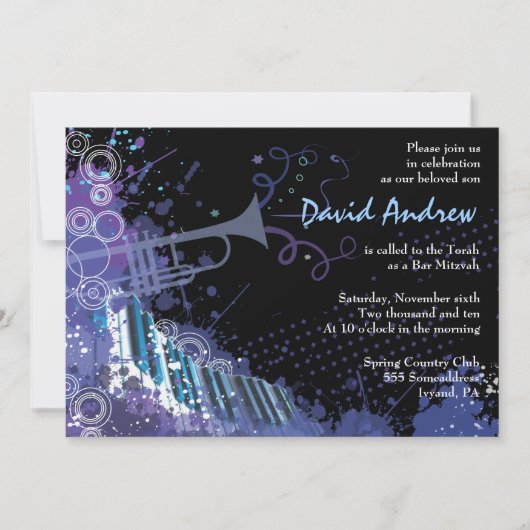Trumpet & Piano Musical Bar Bat Mitzvah Einladung (Vorderseite)
