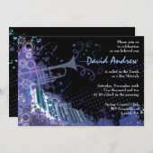 Trumpet & Piano Musical Bar Bat Mitzvah Einladung (Vorne/Hinten)